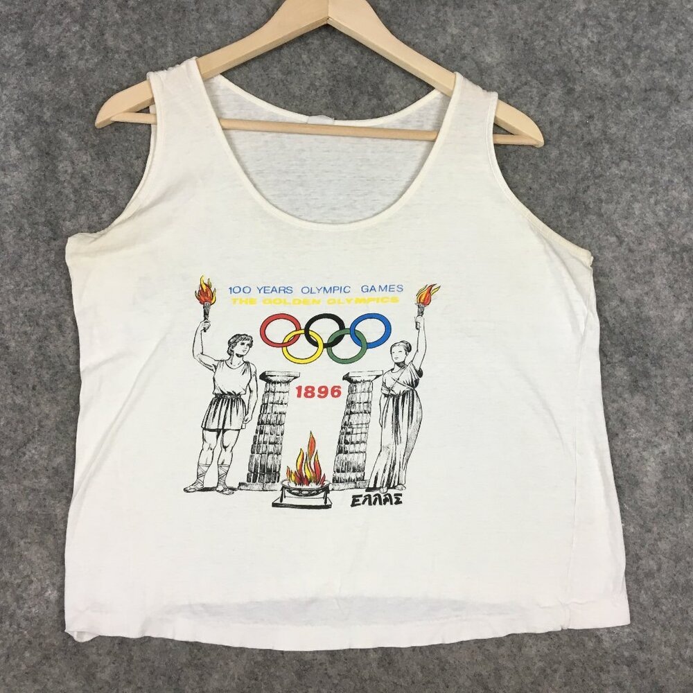 Vintage Olympics Tank Top L Womens Crop 100 Years Atlanta Golden Olympics Single